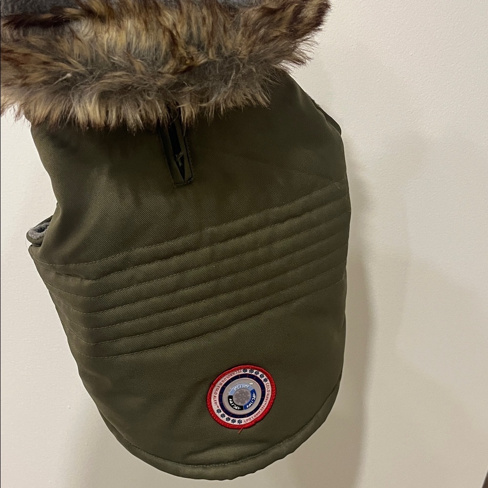 Olive Green Fur-Trimmed Dog Jacket